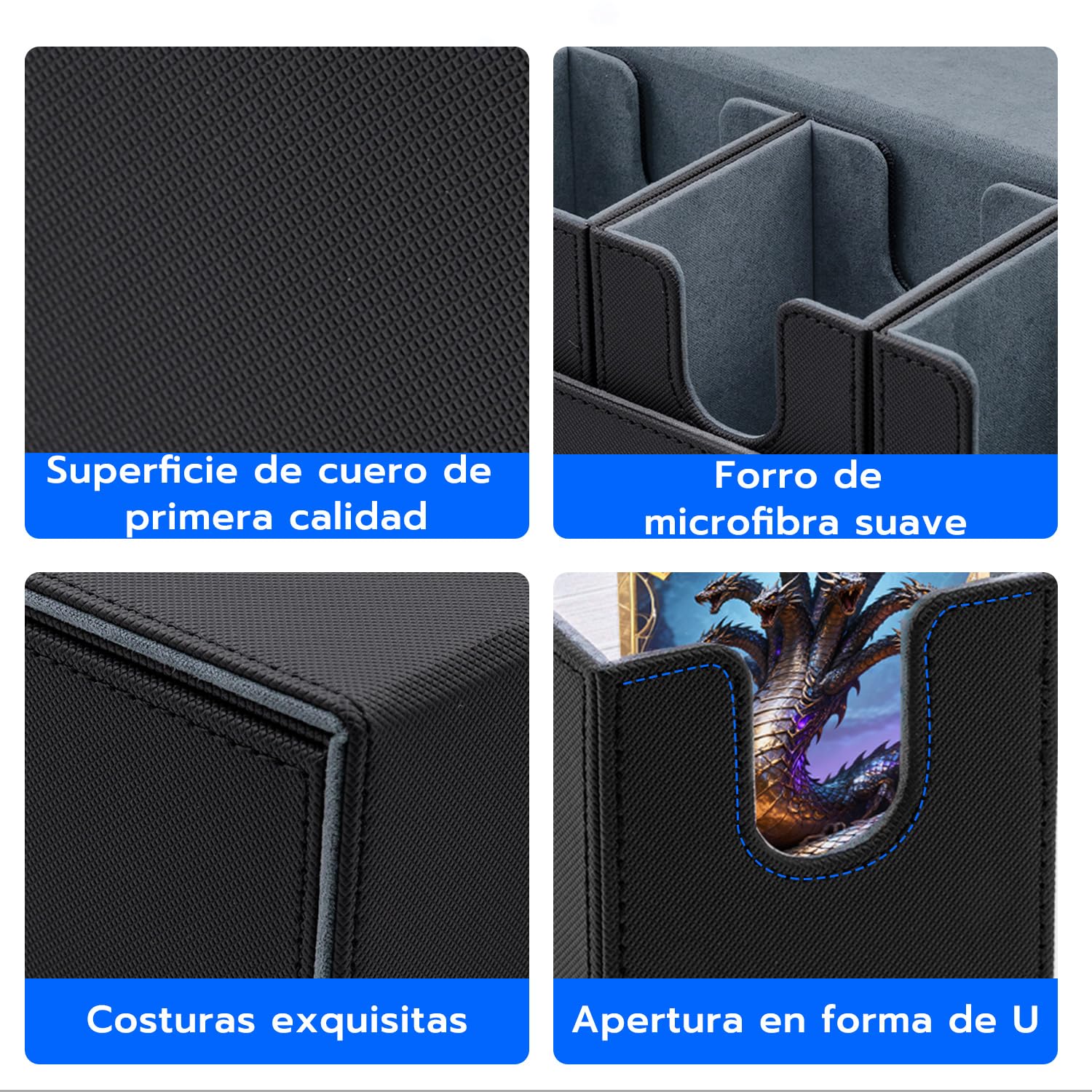 Caja de Tarjetas para MTG, Cajas de Almacenamiento Separadas 5 en 1 para más de 800 Tarjetas, Caja con Tapa magnética de Cuero PU con Bandeja para Dados para Tarjetas Magic Commander TCG Negro