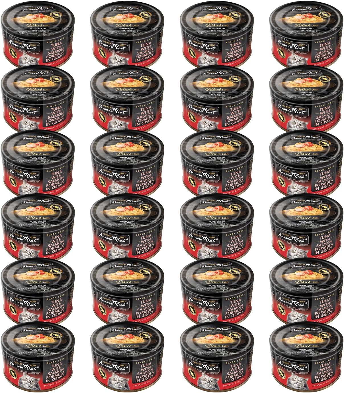 Fussie cat Premium Tuna with Salmon in Gravy, 2.82oz can, case of 24
