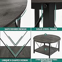 Vista 6 de YITAHOME Mesas de centro para sala de estar, mesa de centro redonda pequeña con almacenamiento, mesa de centro moderna de 2 niveles, mesa central