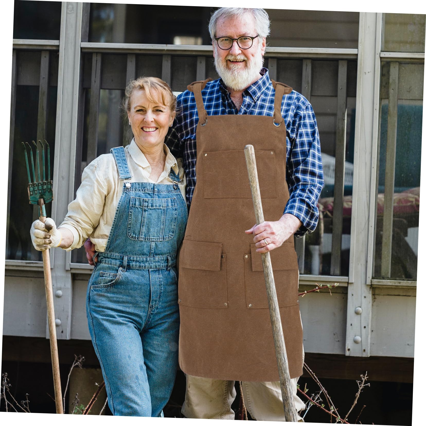 LIFKOME Delantal de Trabajo de Lona para Hombres con Bolsillos Múltiples Correas Ajustables Resistente y Protector para Carpintería Jardinería Cocina y Tareas Profesionales