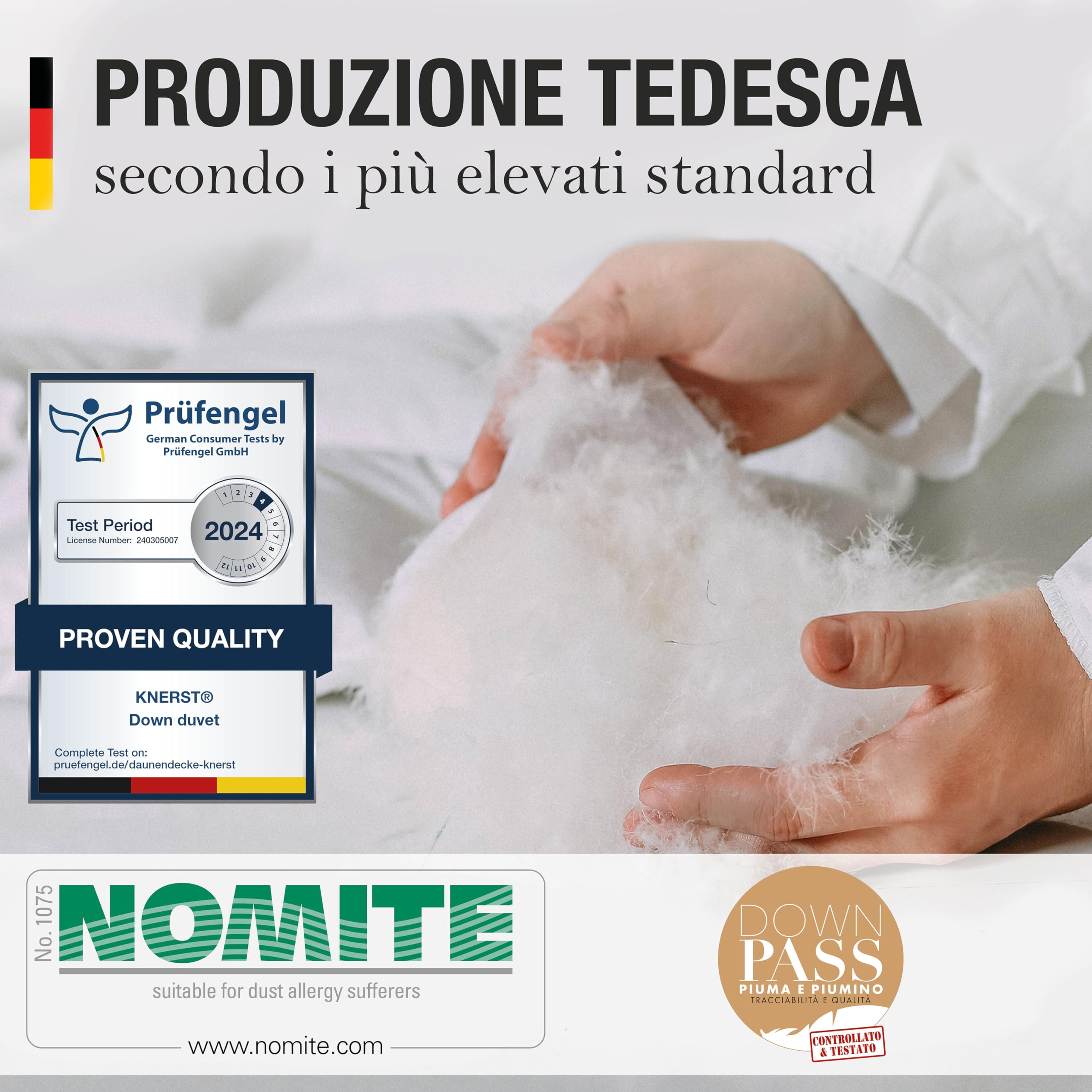 KNERST Piumino Estivo 260x240 - Piumino Letto Singolo/Piumino Matrimoniale in Piuma d’Oca - Trapunta Leggera 90% Piuma 10% Daune - Duvet Traspirante Lavabile Ökotex