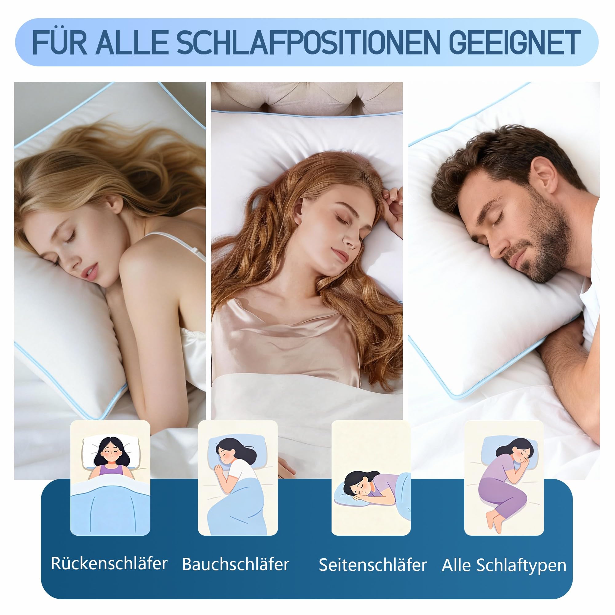 Kopfkissen 40x80 Daunenkissen Federkissen - Kissen 40x80 cm Daunen und Federn Bettkissen in Hotelqualität - 3-Kammer Daunenkissen Schlafkissen Ökotex-Zertifiziert - Schlaf wie auf Wolken
