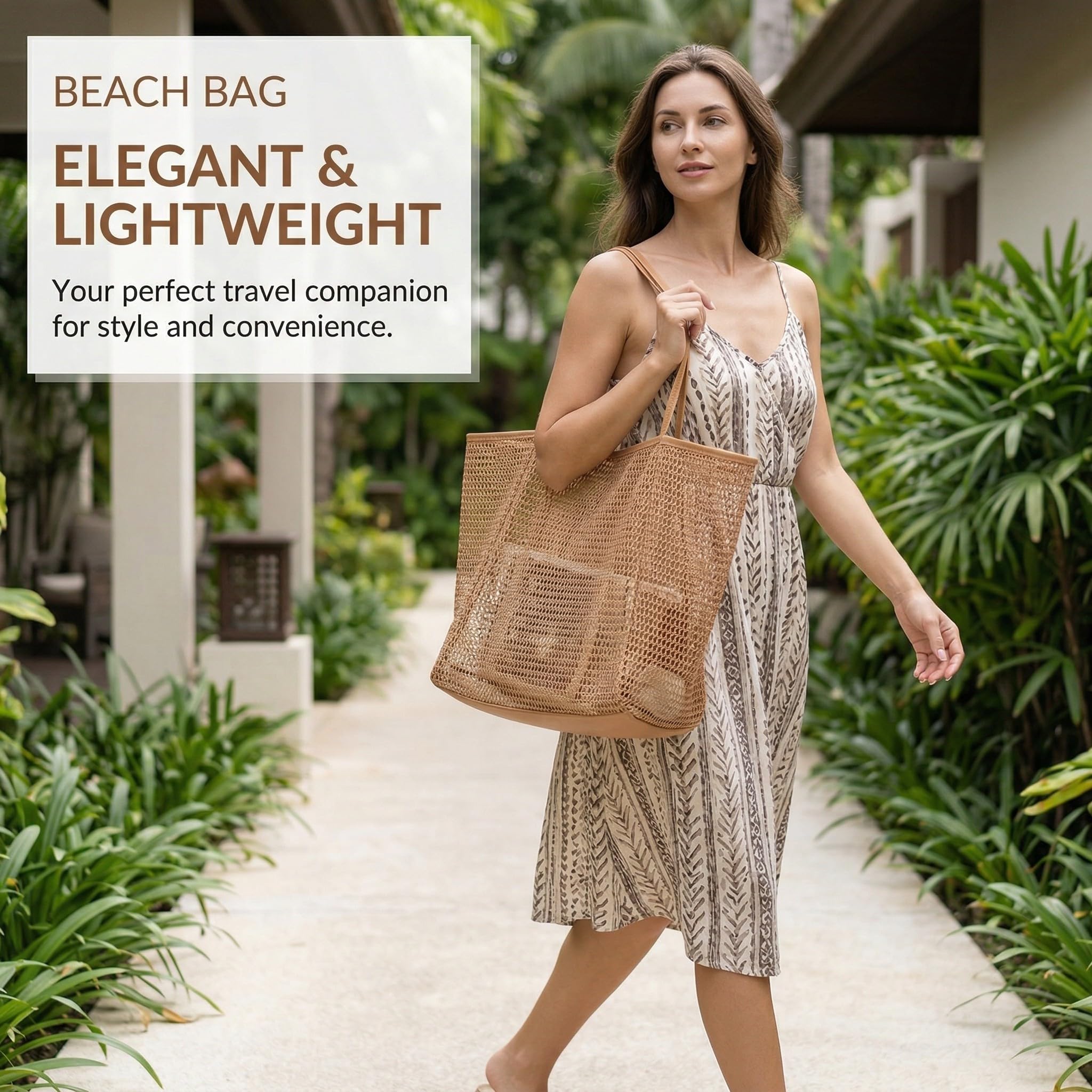 Borsa Mare Donna Grande Pieghevole in Nylon 35x17x37cm Marrone