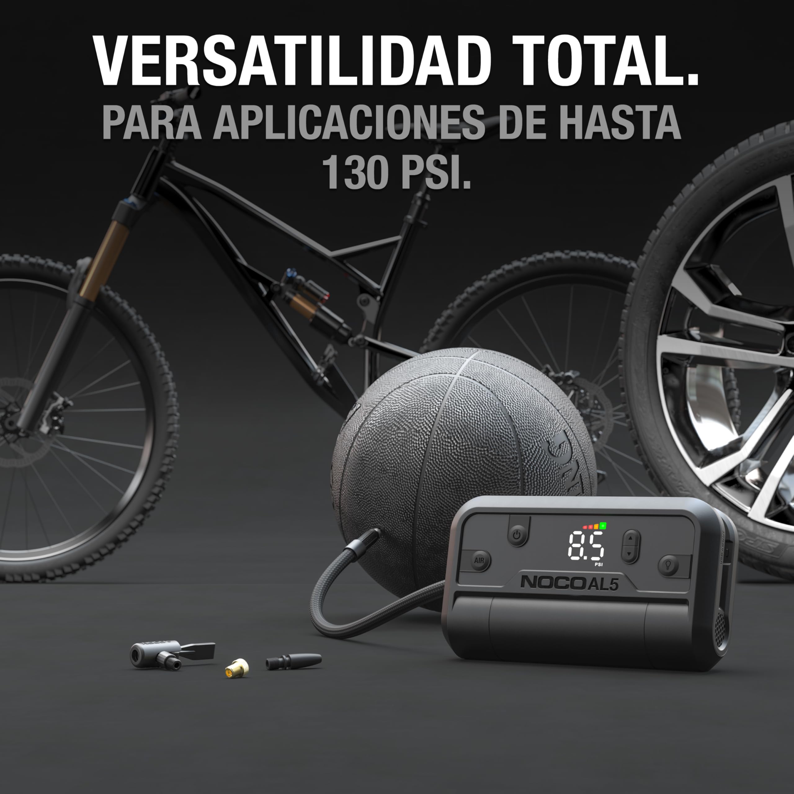 NOCO Air AL5 Inflador de neumáticos inalámbrico 5A Compresor de aire portátil a batería 17 SLPM 0-40 PSI 7 min Manómetro digital Apagado automático