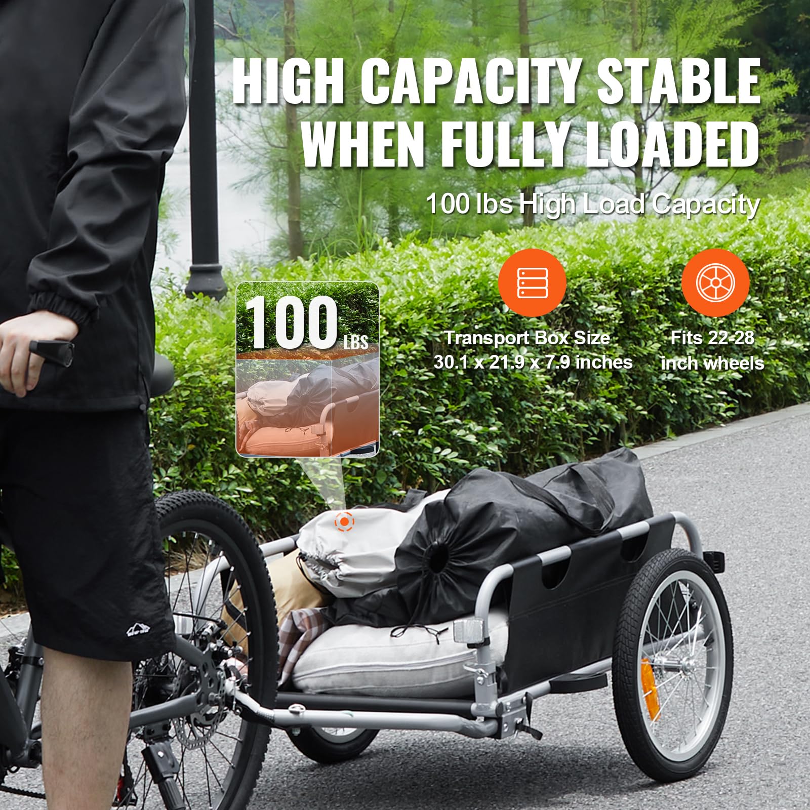 Happybuy Bike Cargo Trailer, 100 lbs Load Capacity. Heavy-Duty Bicycle Wagon Cart. Foldable for Compact Storage & Quick Release. Comes with Universal Hitch, 16