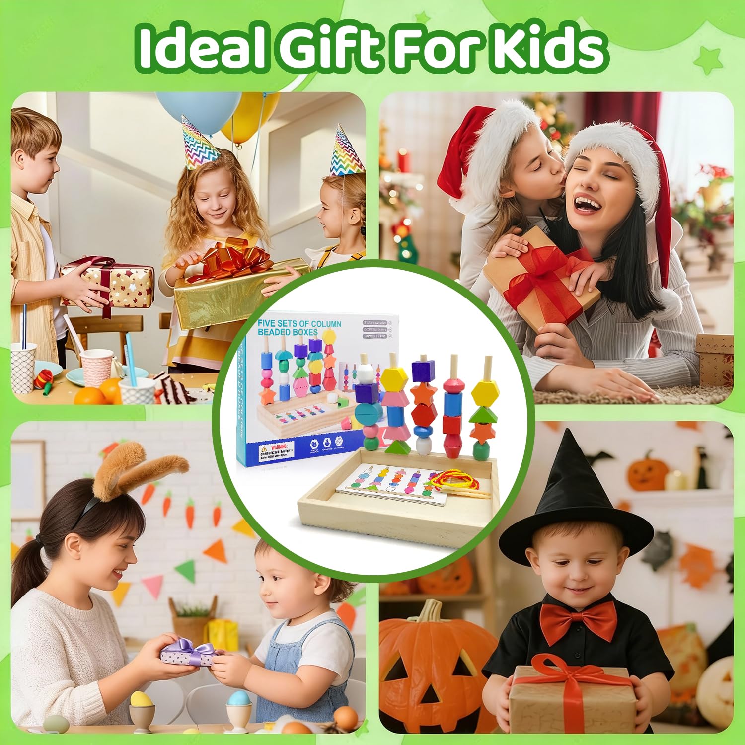Yeefunjoy Montessori Drewniane zabawki dla dzieci w wieku 2, 3 i 4 lat, drewniane koraliki do nawlekania, klocki do układania, podróżna gra edukacyjna dla małych dzieci, prezent dla przedszkolaków