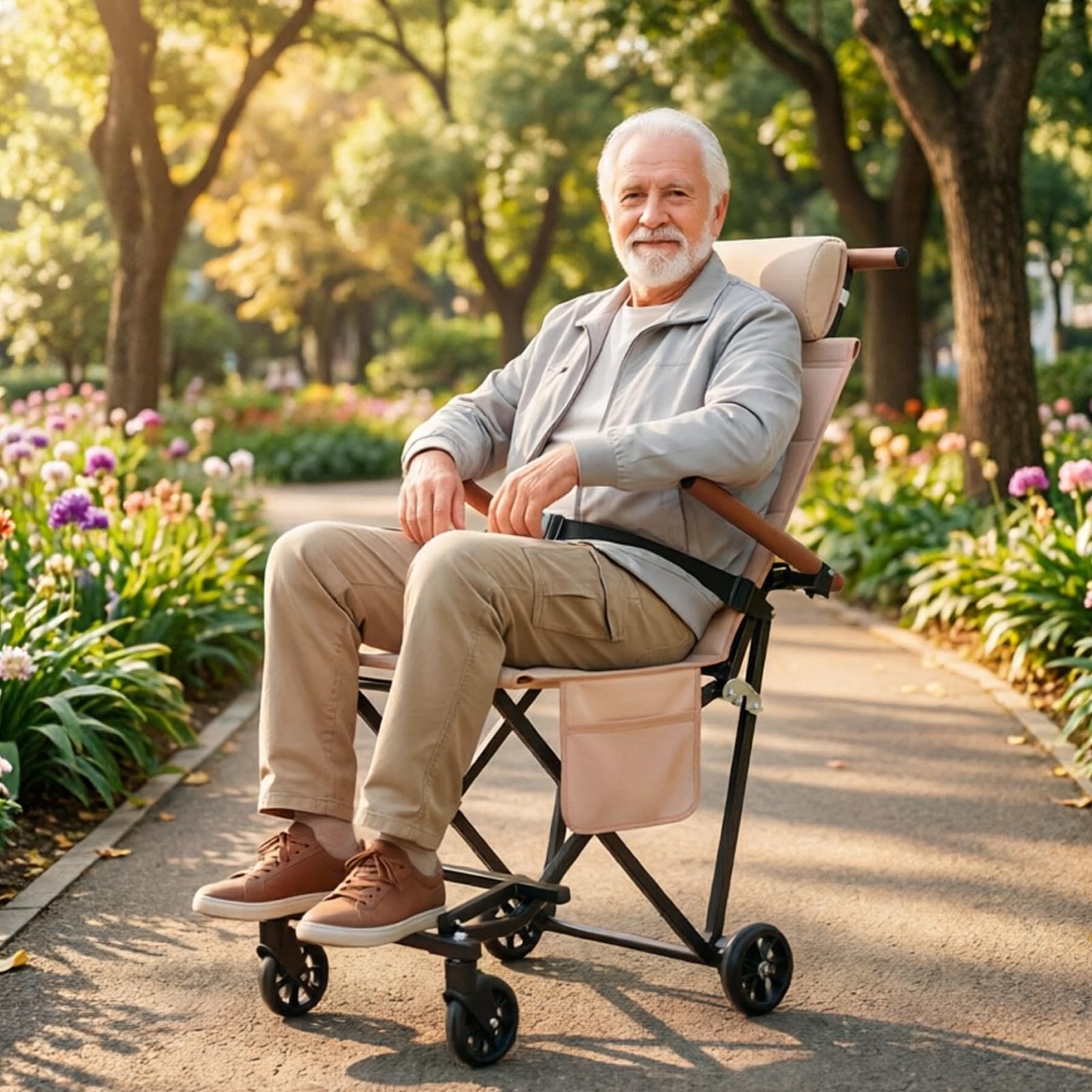 Silla De Ruedas Portátil Soporte Movilidad para Acostarse y Sentarse | Silla Plegable Alta Capacidad De Carga Con Ruedas Para
