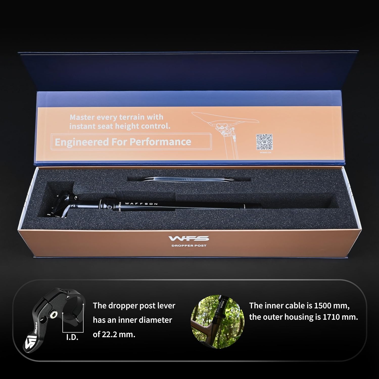 WFS TerraX Vresa Flex Dropper Seatpost 27.2mm 30.9mm 31.6mm, 70mm 80mm 85mm 90mm 110mm 125mm 150mm Travel, Remote, External Cable Routing, Black – Lightweight Alloy Build