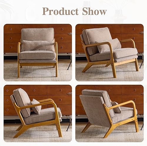 Miniatura 150 de Karl home Silla decorativa moderna de mediados de siglo con almohada, silla tapizada de tela bronceadora, con brazo de salón con marco de madera