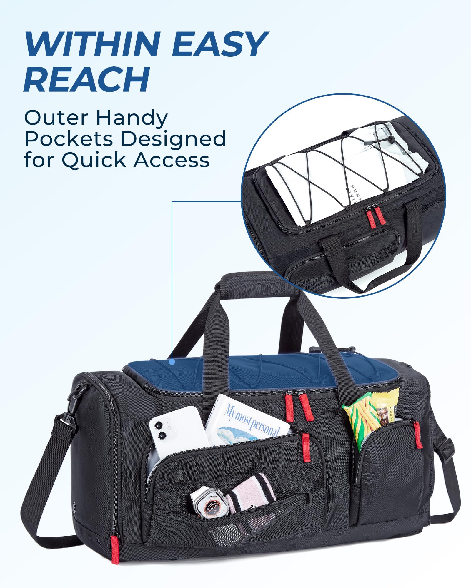 BAGSMART Sporttasche Damen und Herren, Sporttasche mit Schuhfach und Nassfach wasserdichte Gym Bag Reisetasche trainingstasche schwimmtasche für Fitness, Reisen, Outdoor-Aktivitäten, Schwarz