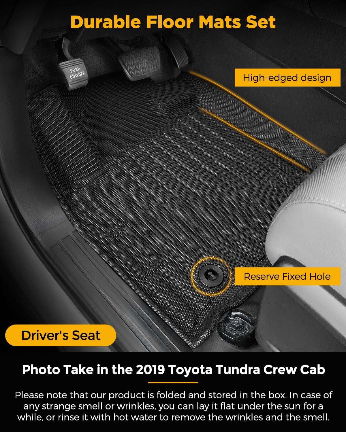 for Toyota Tundra 2012-2021 CrewMax & Double Cab Floor Mats for Toyota Sequoia 2012-2022 Floor Mats for 2012-2017 Tundra Regular Cab All Weather TPE Carpet Liner for Tundra＆Sequoia Accessories