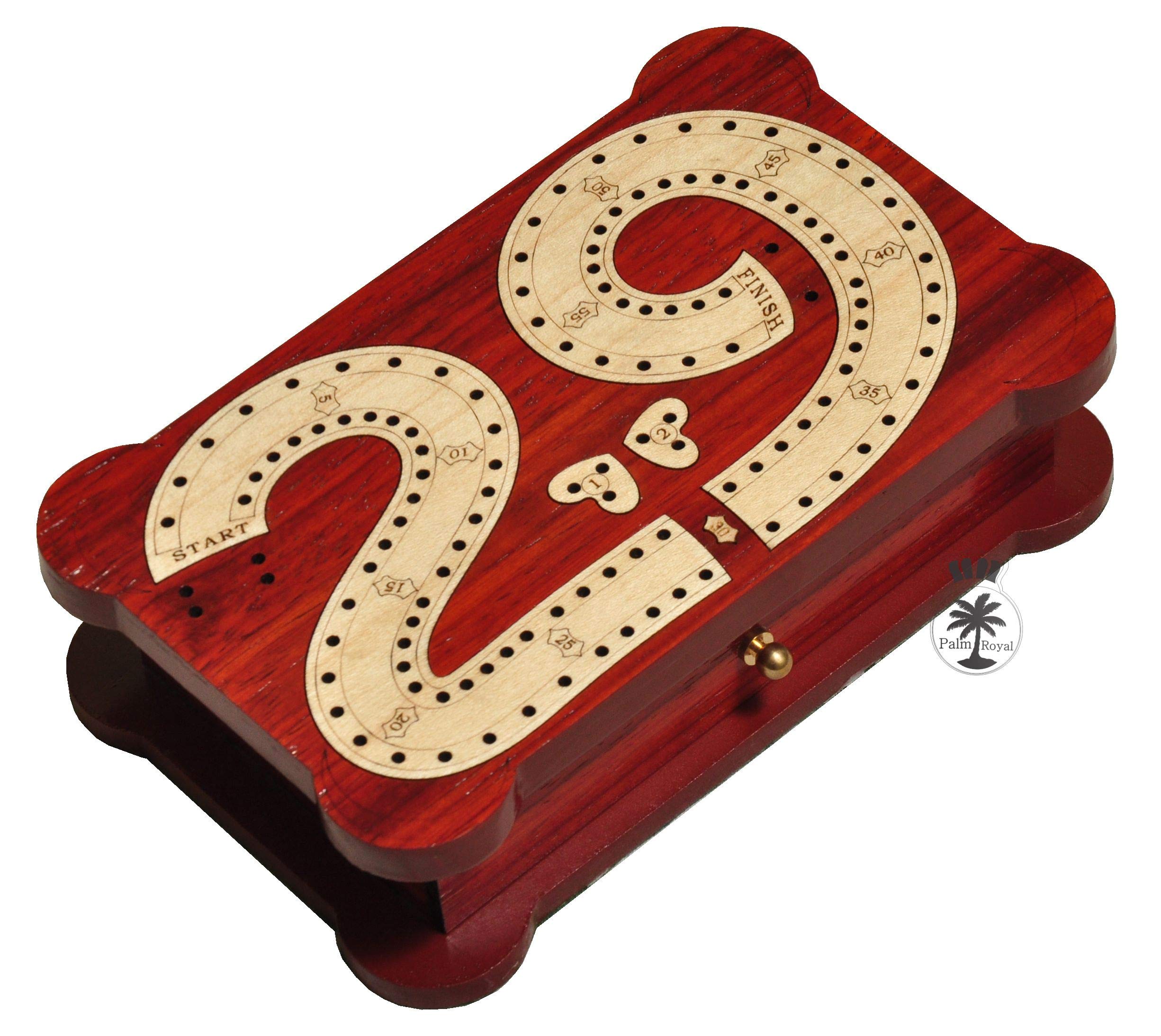 PALM ROYAL HANDICRAFTS2 Track Wooden Cribbage Board 29 Cribbage Made with Blood Wood and Maple 6.5 inch Travelling Wooden Cribbage Board
