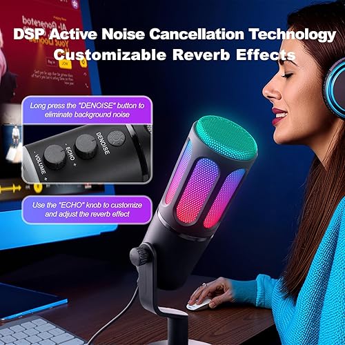 Miniatura 2 de Micrófono de condensador USB para juegos para PC, micrófono de transmisión de computadora para podcast de escritorio, efecto de reverberación y