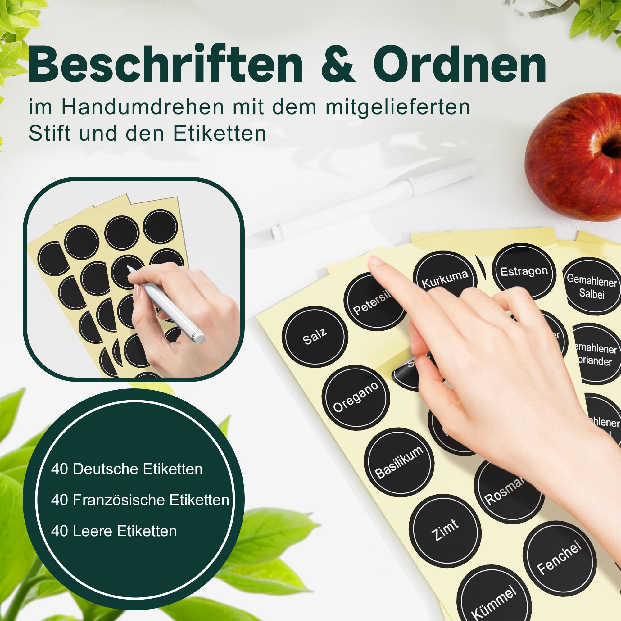 Gewürzregal Set mit 28 Gewürzgläsern & 120 Etiketten - Gewürz Organizer für Küche & Schrank - Gewürzregal Wand oder Stehend - Komplettes Gewürz-Aufbewahrungssystem (Schwarz)
