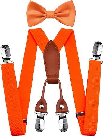 Branduce Adjustable Baby Boy Pre-tied Bow Tie and Suspenders Set Kids Y Back Suspenders with 4 Strong Clips