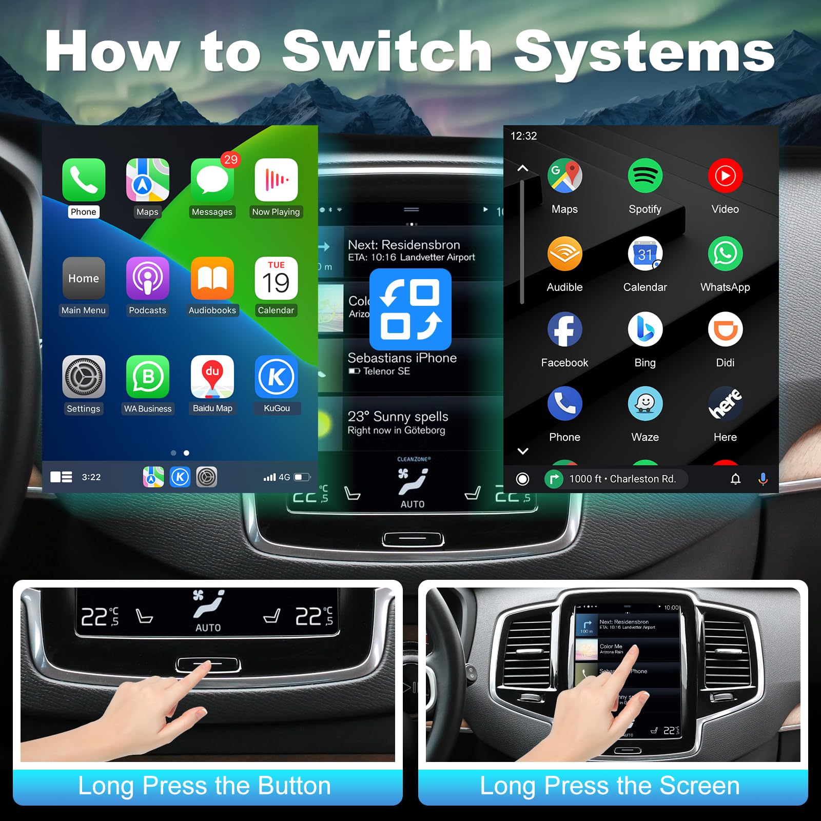 ISUDAR Wireless CarPlay & Android Auto Module for Volvo XC90/XC60/XC40/S90/S60/V60/V40 Full Vertical Screen Upgrade Seamless Sensus Connectivity Retrofit Kit