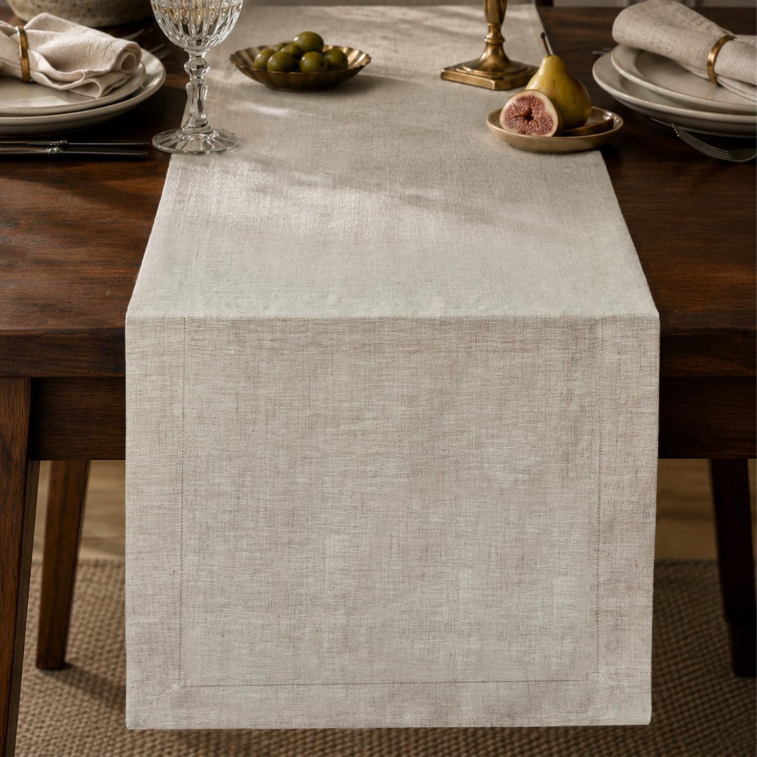 Photo 1 of KINGSTONE 100% French Linen Table Runner 120", 210GSM Heavyweight