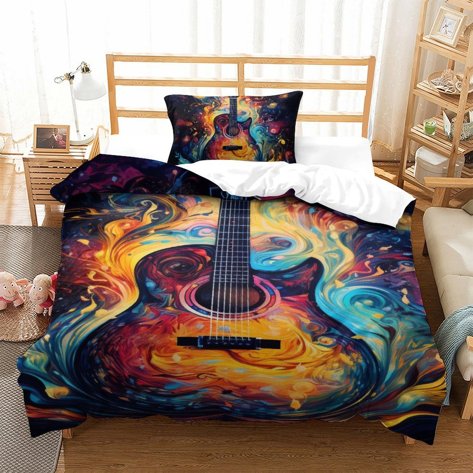 Housse de couette guitare 3D pour lit simple 135x200 avec taies