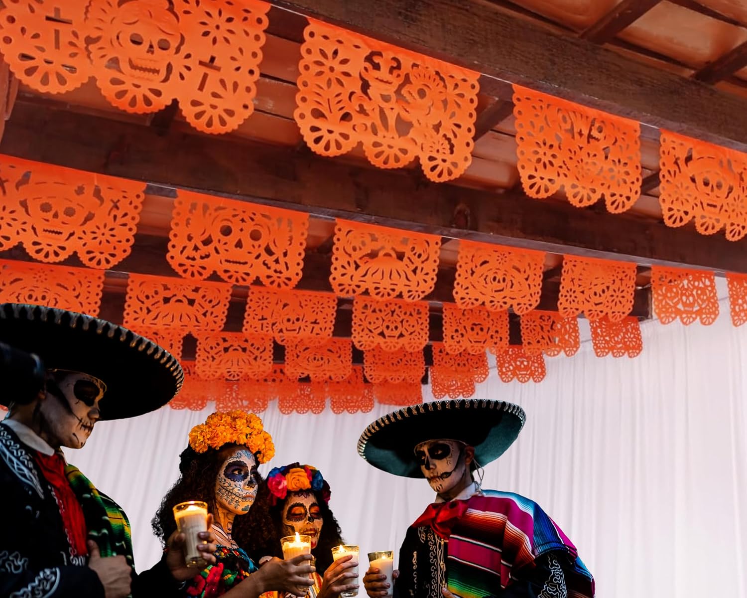 Papel picado Dia de Los Muertos (orange), Dia de Los Muertos altar, Day of the Dead paper, Mexican halloween decorations 5 pack|Tissue Paper|Bright Orange