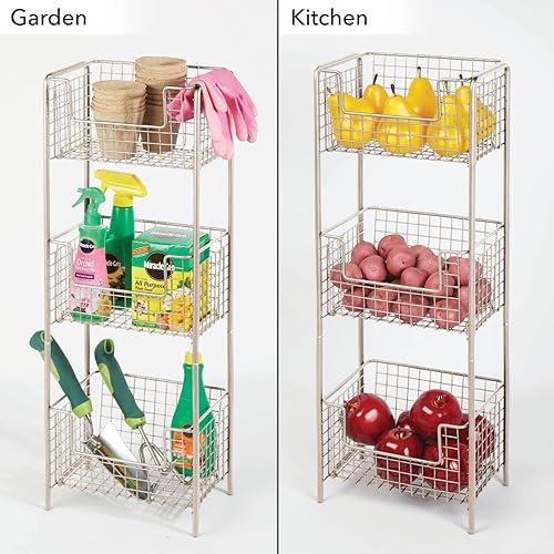 Miniatura 6 de mDesign - Estantería vertical de 3 niveles para baño, organizador de almacenamiento de metal decorativo con 3 cestas para guardar y organizar