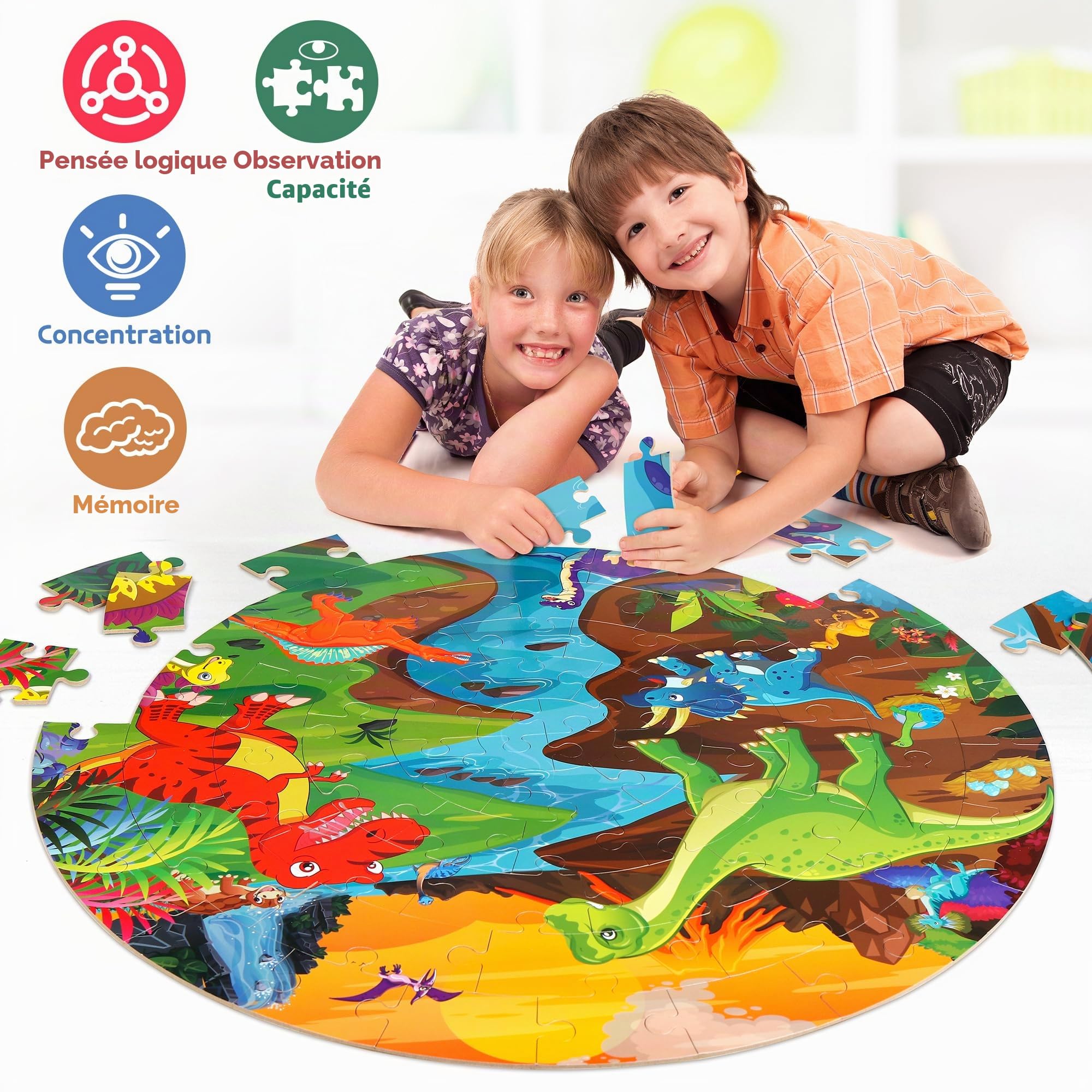 SYNARRY Puzzle de Sol Dinosaure Enfant pour 3 4 5 6 7 8 Ans, Grand Puzzle 70 Pièces Puzzles, Jouet Educatif Préscolaire, Jouets Cadeaux pour Enfants de 3 à 8 Ans Garçons Filles
