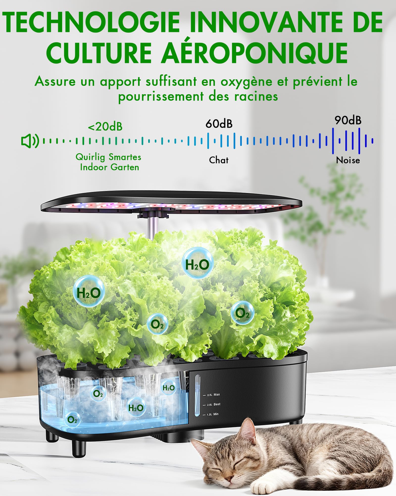 Potager Interieur 15 Pods, Système pour Cultures Hydroponie, Technologie Aéroponique pour une Croissance 3x Plus Rapide, Lampe LED Plein Spectre Intégrée, Smart Garden Intérieur pour Herbes, Laitue