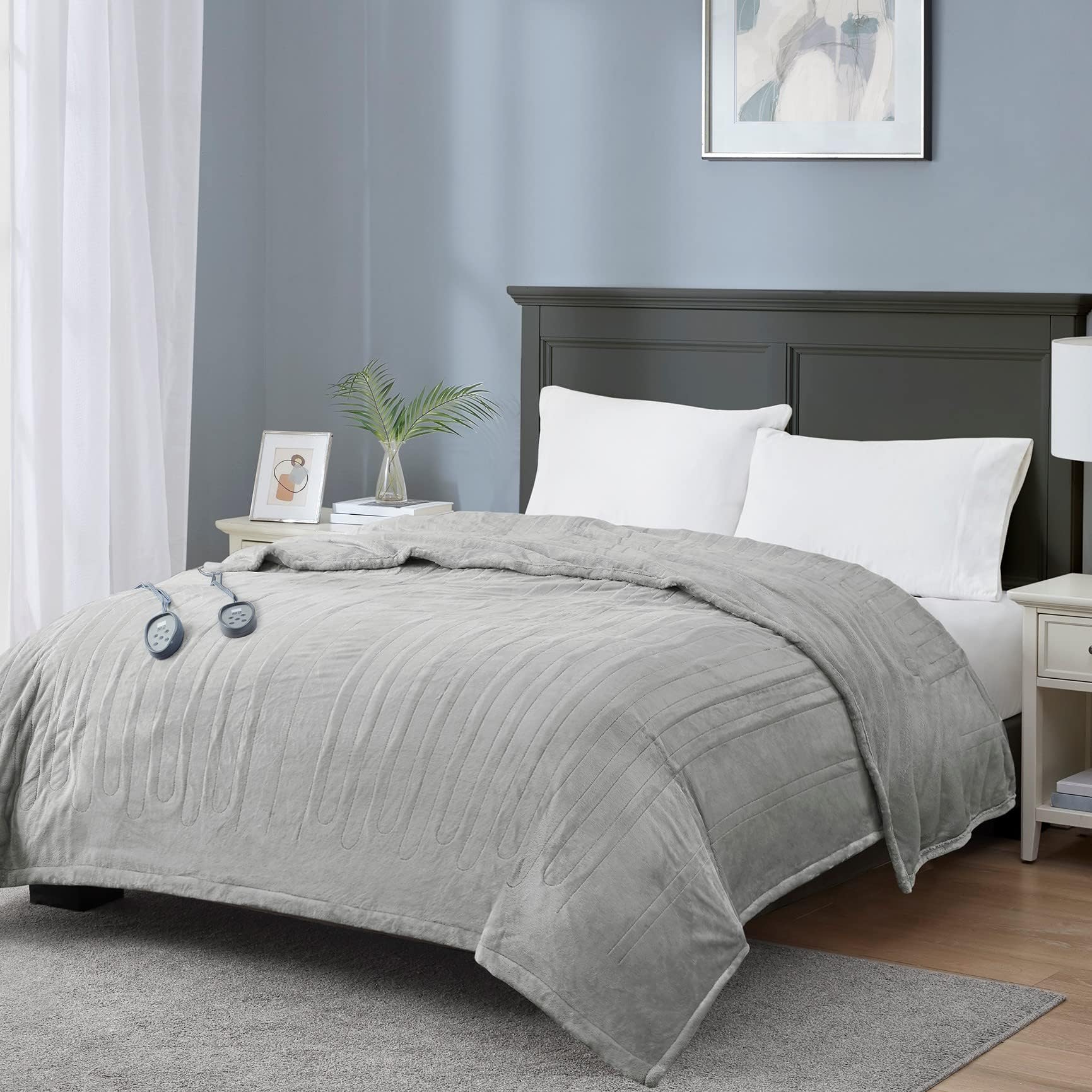 King Size Electric Blanket with Dual Control, Micro Plush Heated Blankets | Machine Washable with 20 Heating Levels & 10 Hours Shut Off, UL Certified | 90x100 Inch, Grey