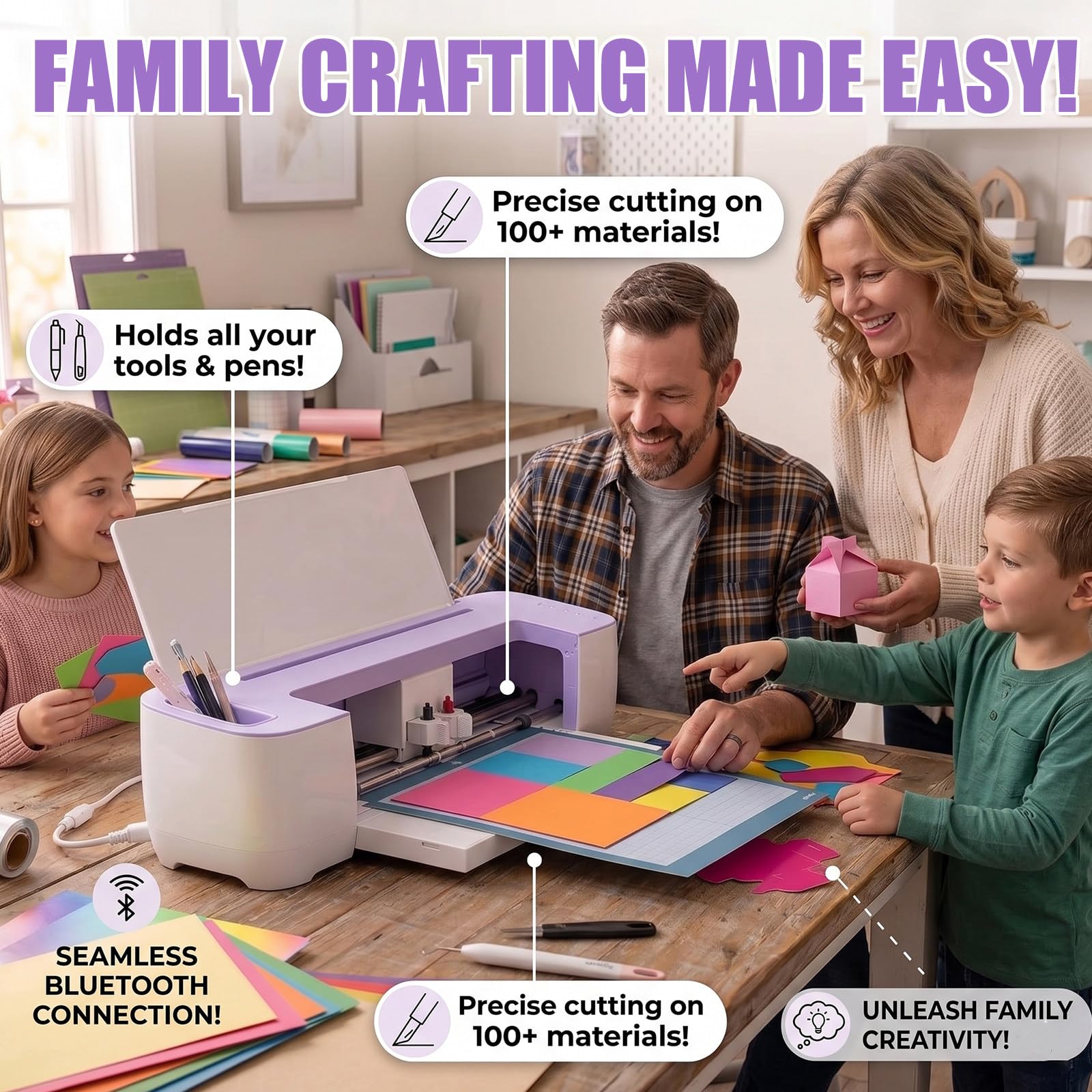 Plotter Automático con Velocidad de Precisión para Manualidades, Plotter Automático de Precisión ±0,1mm con Hendidora y Cuchillas de 45°, Vinilo de Bricolaje Inalámbrico, Tapetes Adhesivos