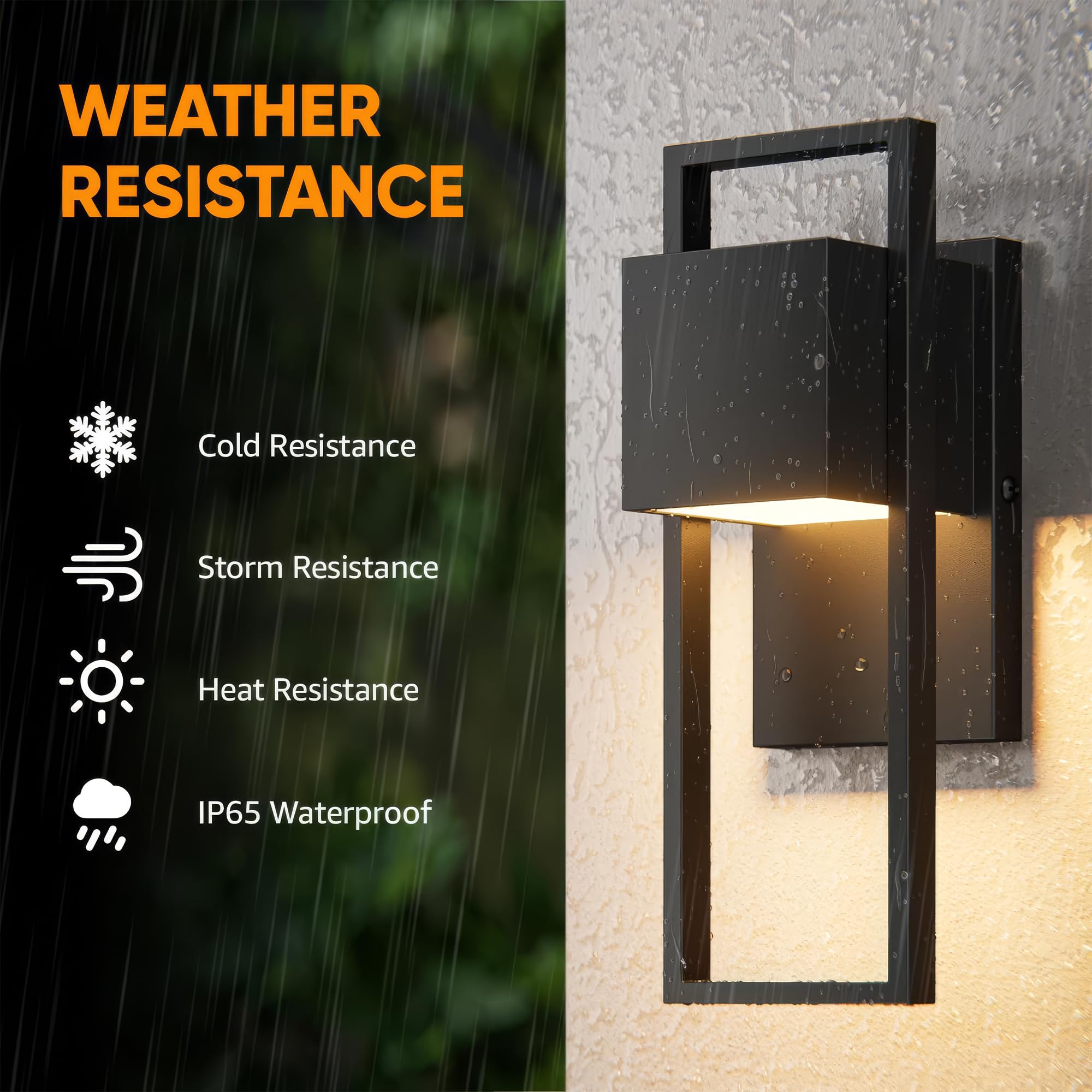 Aipsun LED Außenwandleuchte 16W,2 Stück Außenlampe Außenleuchte 3000K Warmweiß IP65 Wasserdicht | Edelstahl-Wandleuchte für Innen/Außen, Balkon, Garten, Garage & Korridor | Schwarz