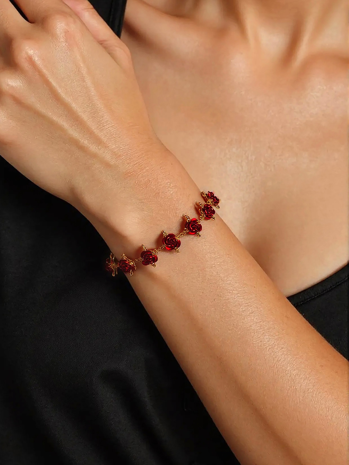 Amazon.com: U7 Women Cute 18K Gold Plated Red Rose Flower Wrist