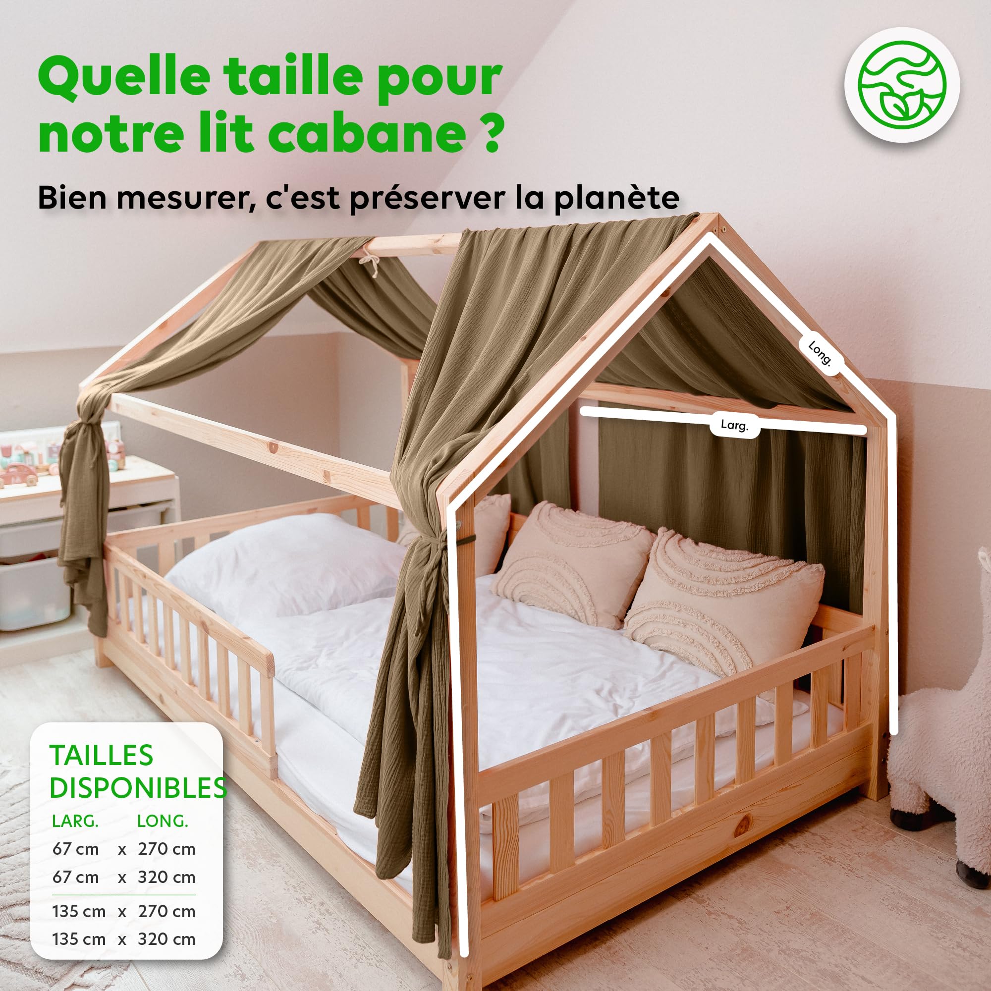lilimaus Ciel de Lit Cabane Enfant Mousseline [100% Coton] Déco Chambre