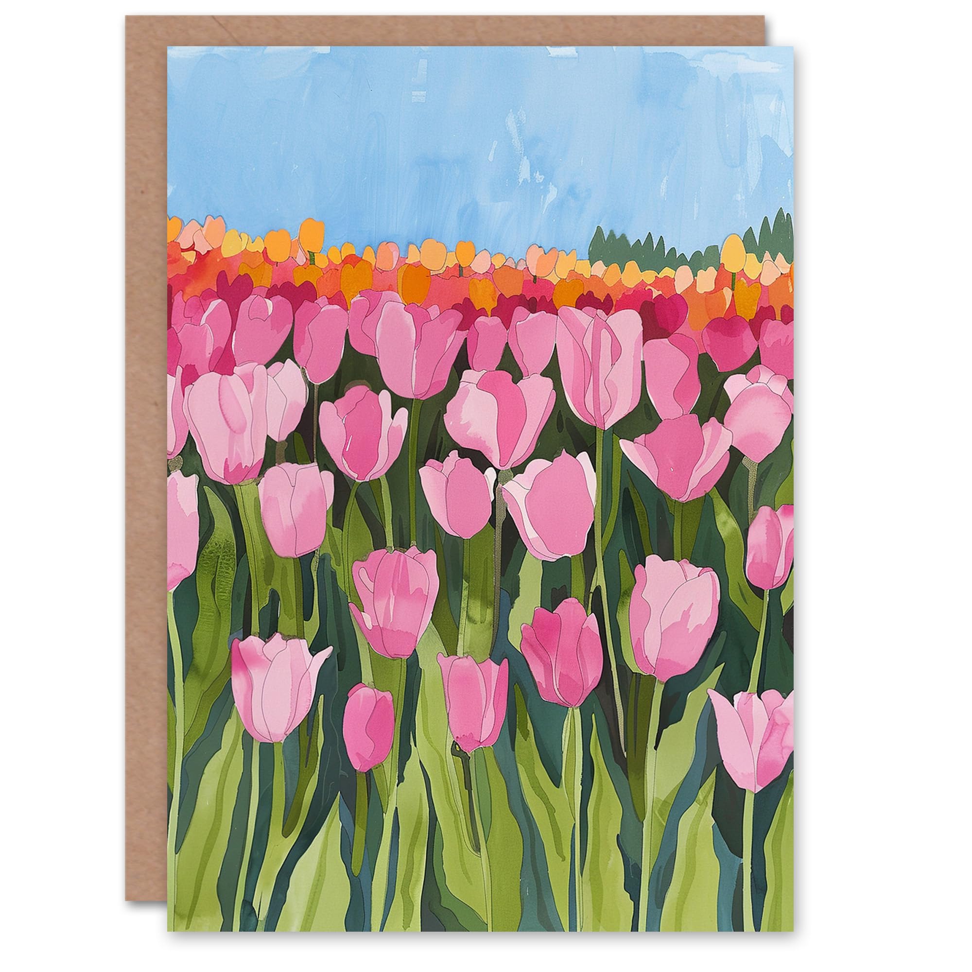Artery8 Netherlands Tulip Fields Colourful Watercolour For Her Woman Birthday Card