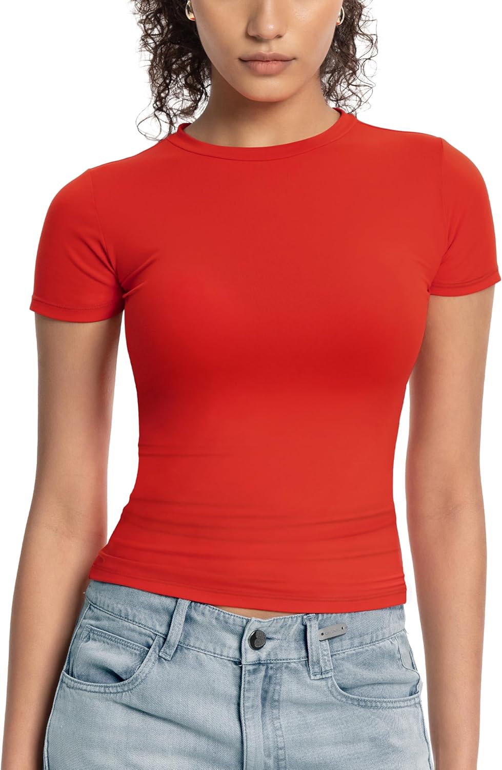 Womens Basic Casual Short Sleeve T-Shirts - Y2k Scoop Neck Summer Crop Tops Slim Fit Tees - Image 2