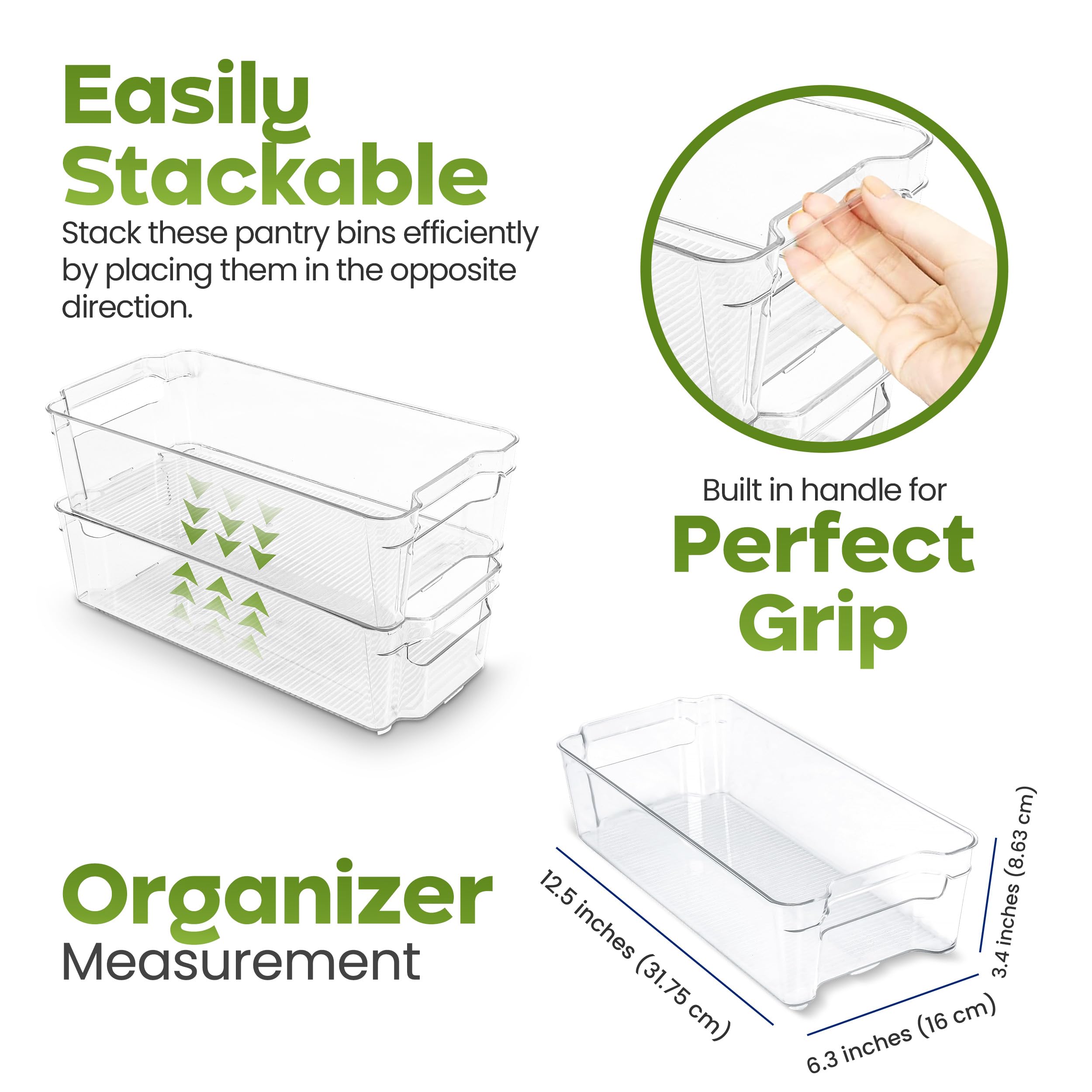 Utopia Home - Juego de 8 organizadores para despensa; incluye 8 organizadores (4 grandes y 4 pequeños) para congelador, encimera, armario de cocina, estantes; de plástico transparente sin BPA | Contenedores de almacenamiento de plástico duradero con asas