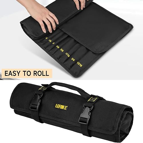 Miniatura 8 de Organizador de rollos de llaves, bolsa enrollable para llaves con 23+1 bolsillos, rollo de herramientas resistente para llaves métricas y SAE, bolsa