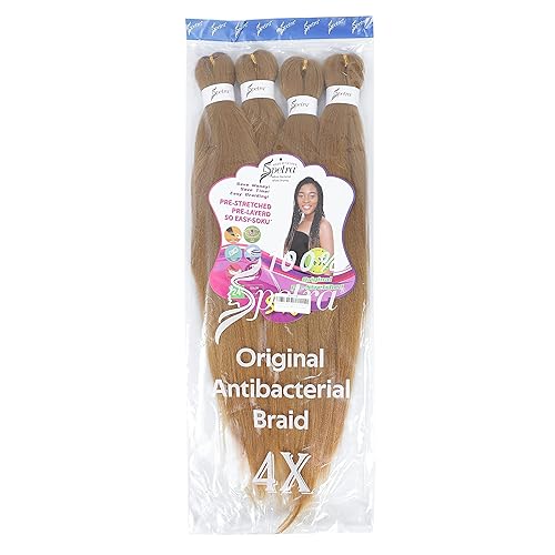 Miniatura 5 de SOKU Extensiones de cabello trenzado preestiradas de 24 pulgadas  8 paquetes de trenzas de color rubio miel fresa, trenzas sintéticas profesionales