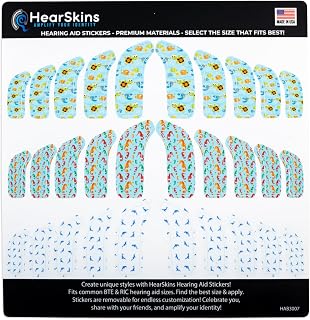 Hearing Aid Stickers Decals Skins | Turles Seahorses and Dolphins | Fits BTE & RIC Amplifiers, Find The Best Size and Apply, Easily Removable & Repositionable (Ocean Time)