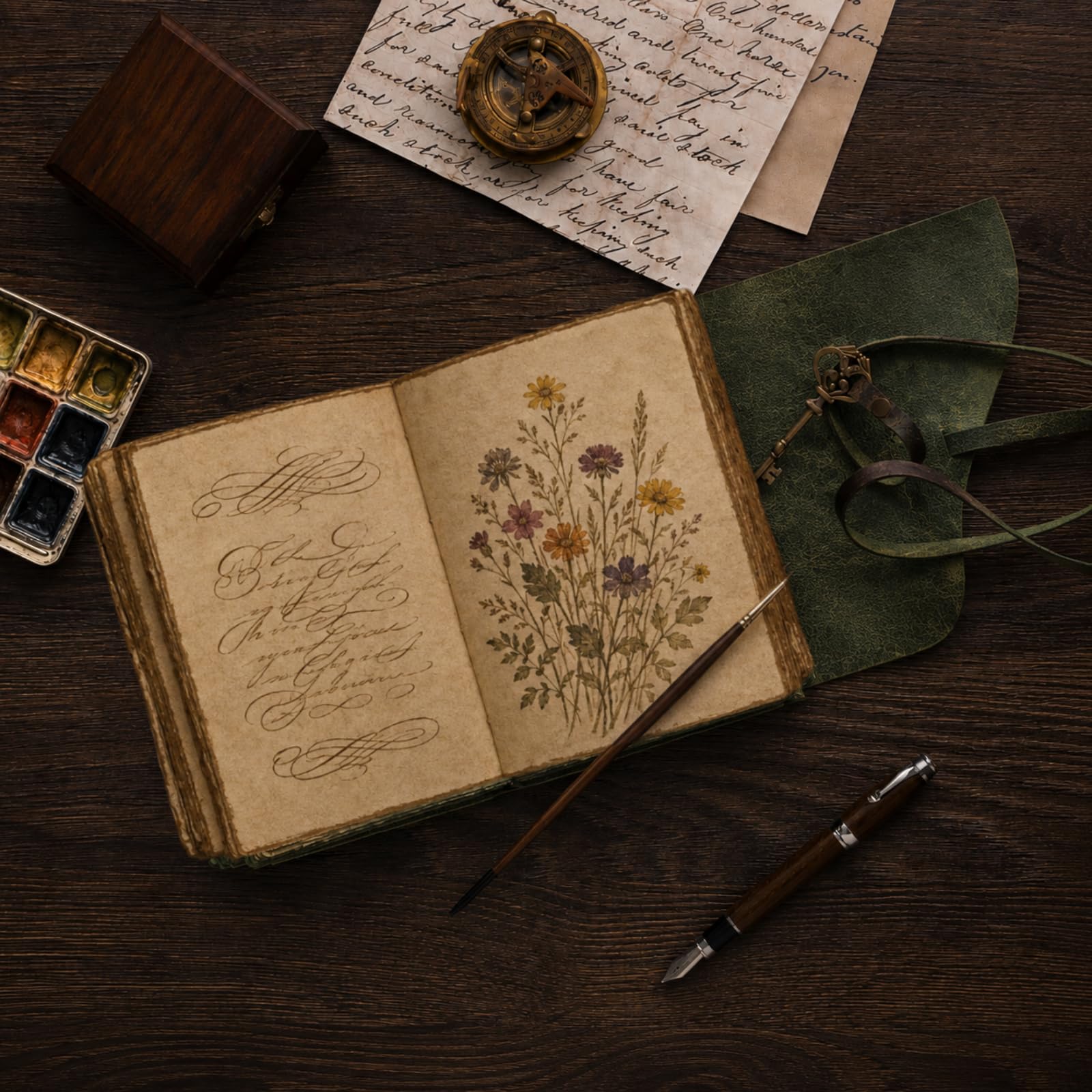 Journal vintage en cuir – Journal vintage fait à la main avec bord à débordement en papier et cuir – Journal d'ombres – Carnet de croquis en cuir – Journal de dessin – Excellent cadeau (vert, 19,1 x