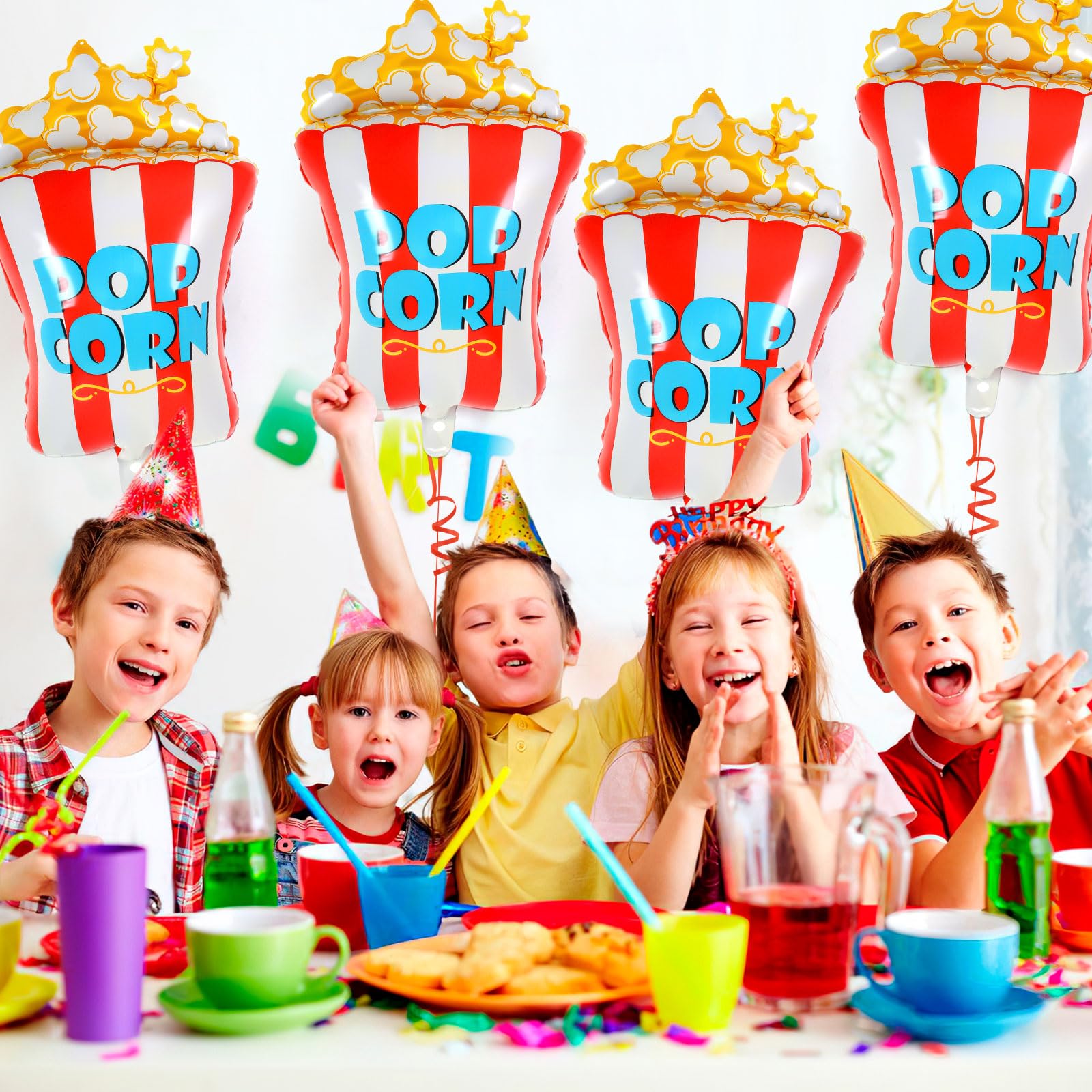 Giant Movie Night Balloons Set - 7 Piece Popcorn & Film Theme Decor | 31 Inch Jumbo Party Balloons