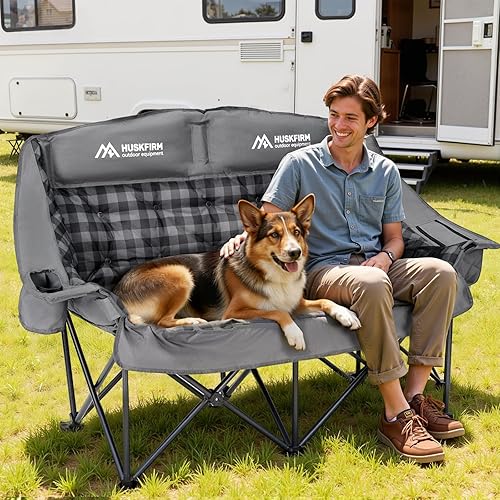 Miniatura 2 de Sillas de campamento dobles acolchadas de gran tamaño, silla de campamento resistente, soporte para sofá de campamento de 600 libras, silla plegable