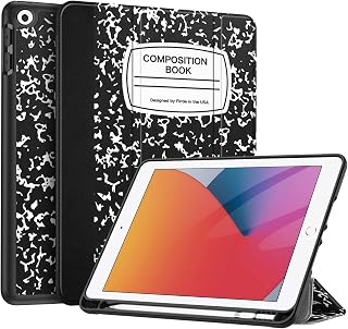 Fintie SlimShell Case for iPad 9th / 8th / 7th Generation (2021/2020/2019 Model) 10.2 Inch - [Built-in Pencil Holder] Soft TPU Protective Stand Back Cover with Auto Wake/Sleep, Composition Book Black