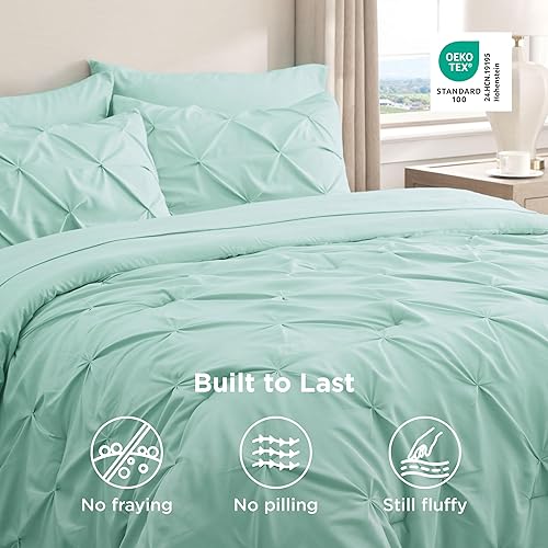 Miniatura 8 de Bedsure - Juego de ropa de cama tamaño king de 7 piezas, con pliegues, juego de cama en una bolsa en color verde menta con edredón, sábanas, fundas