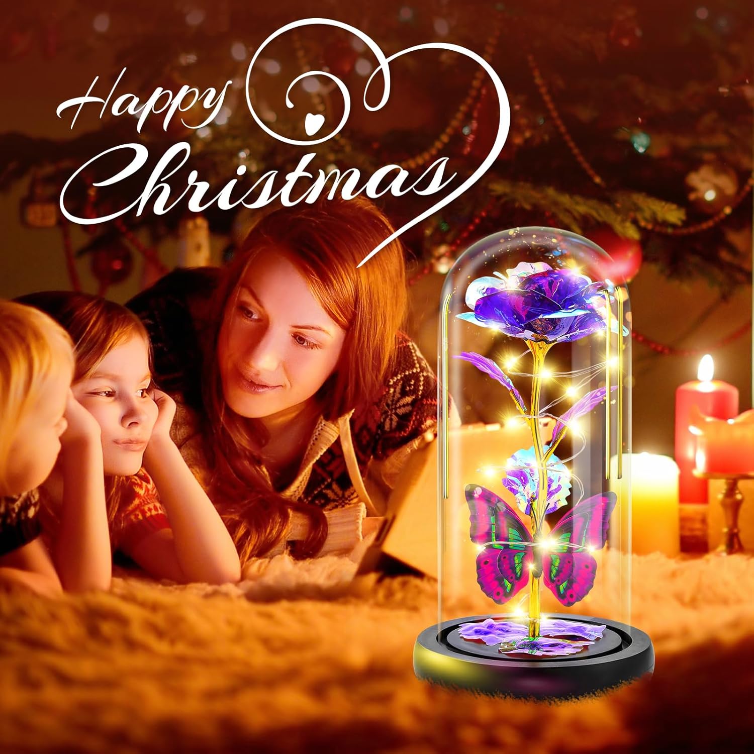 Otlonpe Preserved Forever Valentines Day Flower Gifts for Her, Glass Light Up Rose Gifts for Women Mom Grandma Girlfriend Wife Sister, Valentines Mothers Day Christmas Birthday Womens Gift (Purple) - Image 3