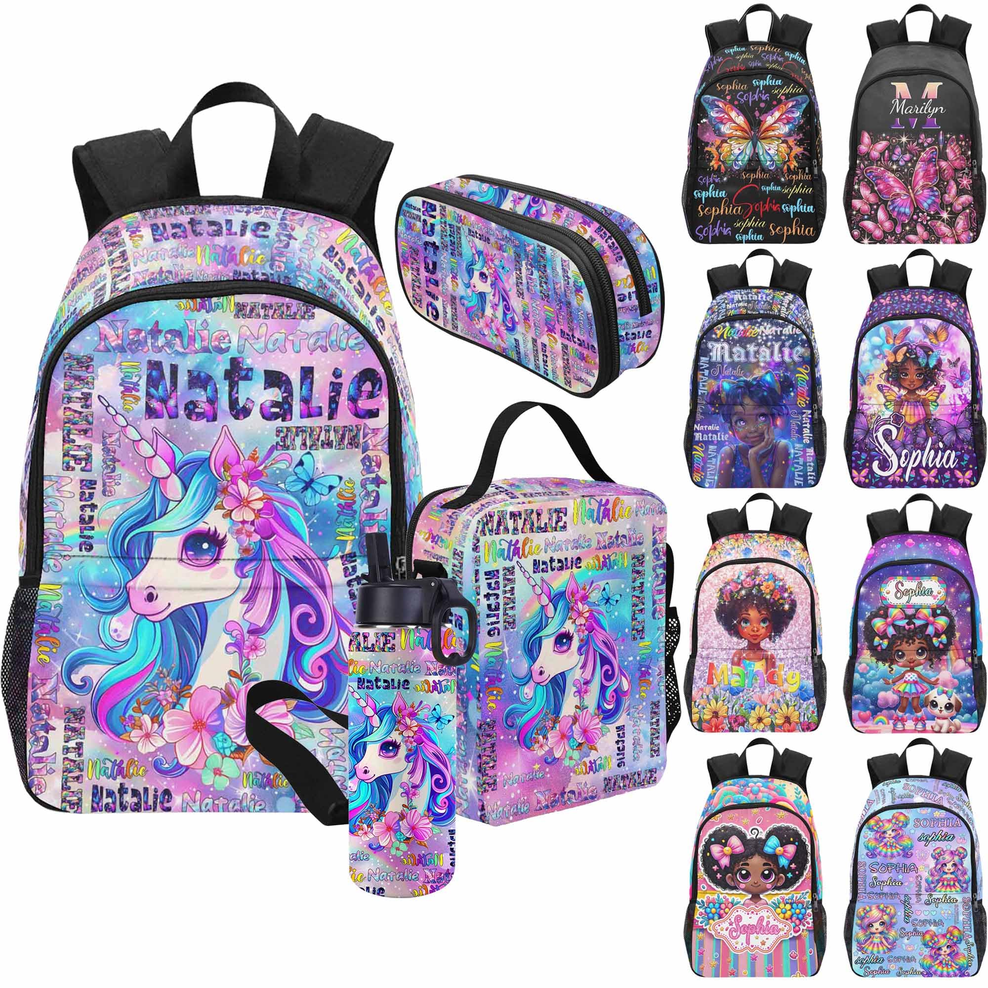 Custom Kids Backpack for Toddler Girls Personalized Rainbow Unicorn Pattern Backpack Daypacks with Name for School Custom Back to School Kindergarten