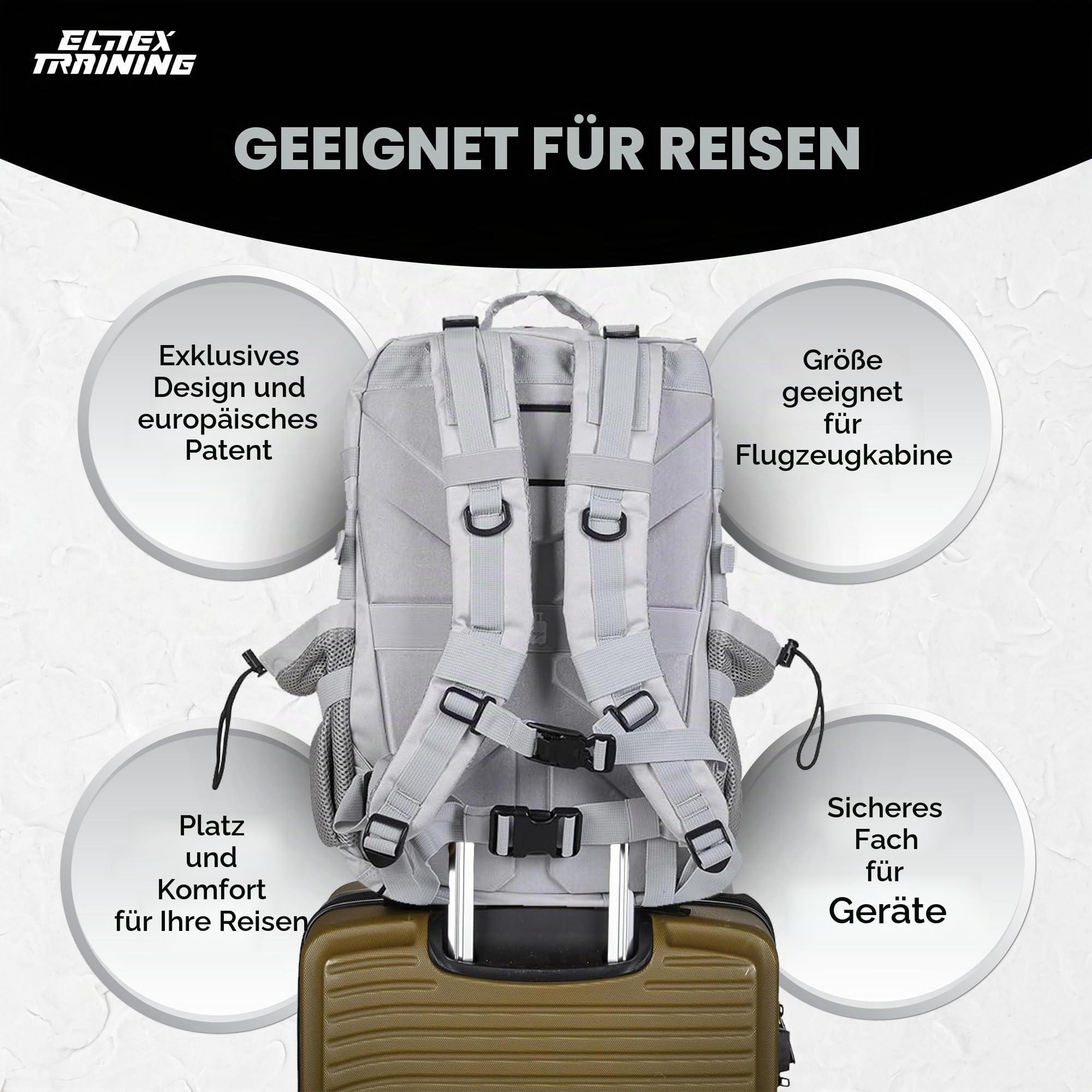 ELITRAINX ELITEX TRAINING Militär-Rucksack, 45 l, wasserdicht, Sport, Flugzeugkabine, CrossTraining, Outdoor-Sport, Fitnessstudio, tragbar