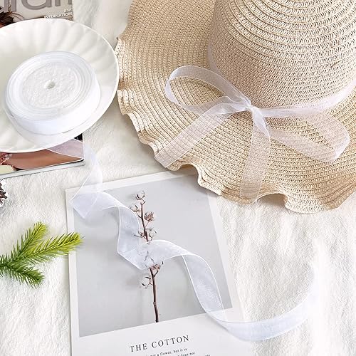 Miniatura 3 de Cinta de organza transparente de 1 pulgada, 50 yardas, cinta de gasa blanca para envolver regalos, decoración de Navidad, Halloween, ramo de boda y