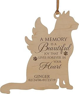 LifeSong Milestones Personalized Wooden Memorial Ornament Hanging Decor Bereavement Gift Loss of Beloved Pet Dog Cat Celebration of Life in Loving Memory Remembrance A Memory (Cat-Shaped)