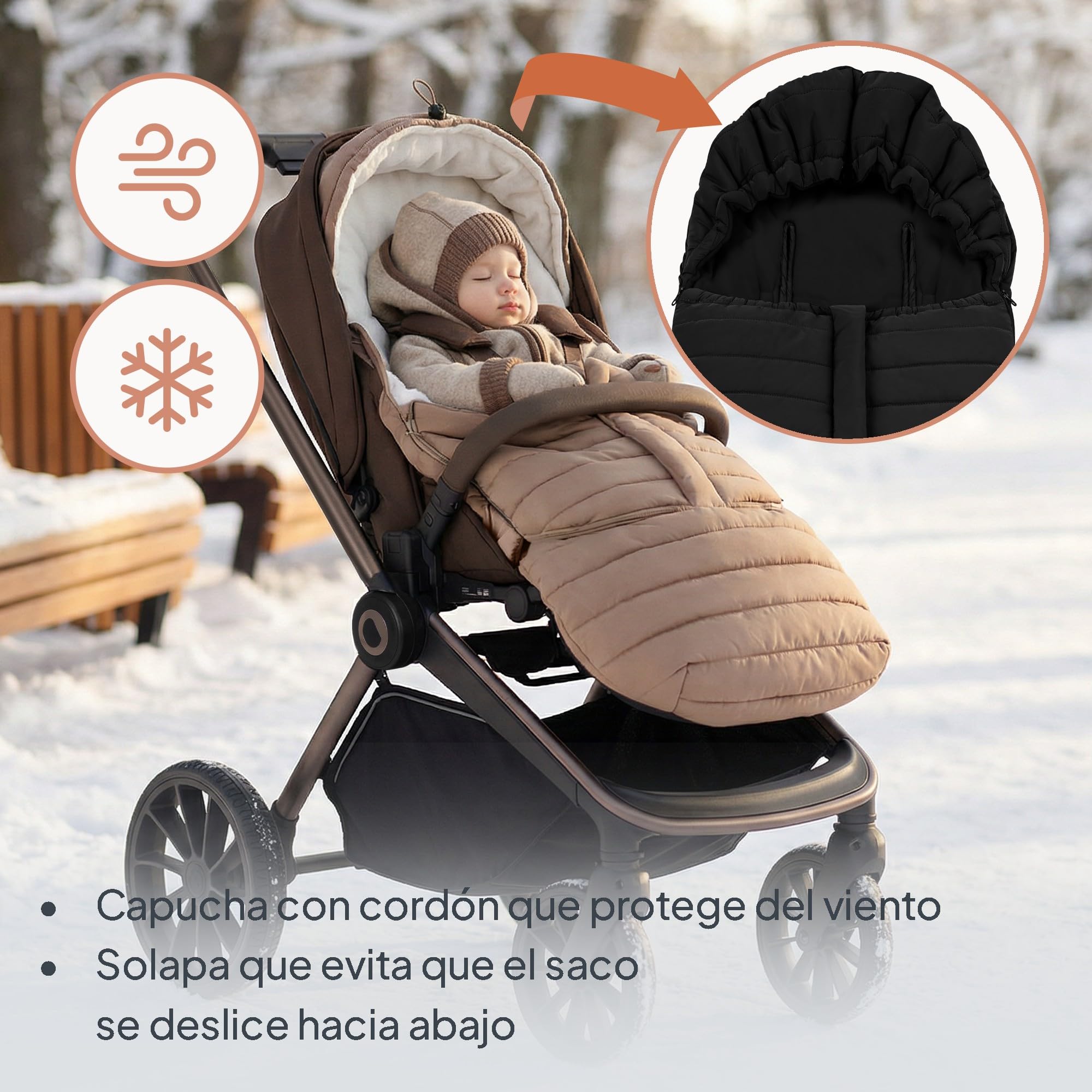 Lionelo Oli saco invierno cochecito universal 2 en 1 para capazo y silla de paseo, saco térmico bebé impermeable, compatible con arnés de 5 puntos, protección térmica para frío intenso