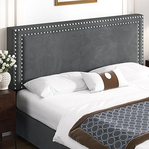 Miniatura 233 de VECELO Base de cama de tamaño matrimonial con cabecera tapizada ajustable, plataforma de listones de madera, diseño sin ruido, fácil montaje Negro