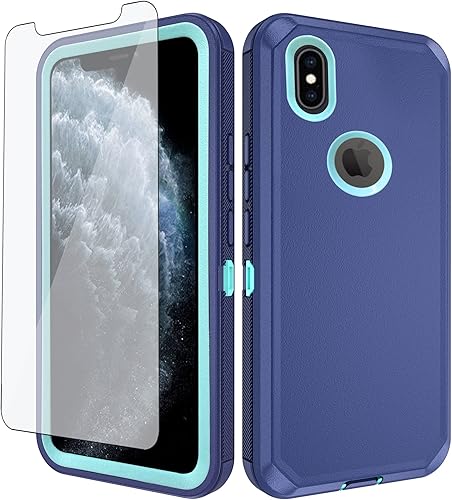 Asuwish Funda de teléfono para iPhone Xs Max con protector de pantalla de vidrio templado y cubierta para celular híbrida resistente a prueba de